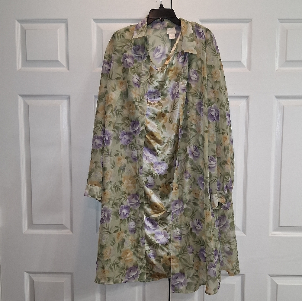 Floral Sheer Green and Purple Dress - Picture 2 of 14